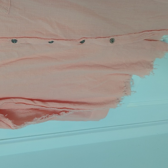 Paintcolors Sz L Peach Button Down Sheer Shirt with Frayed Accents - Picture 2 of 4